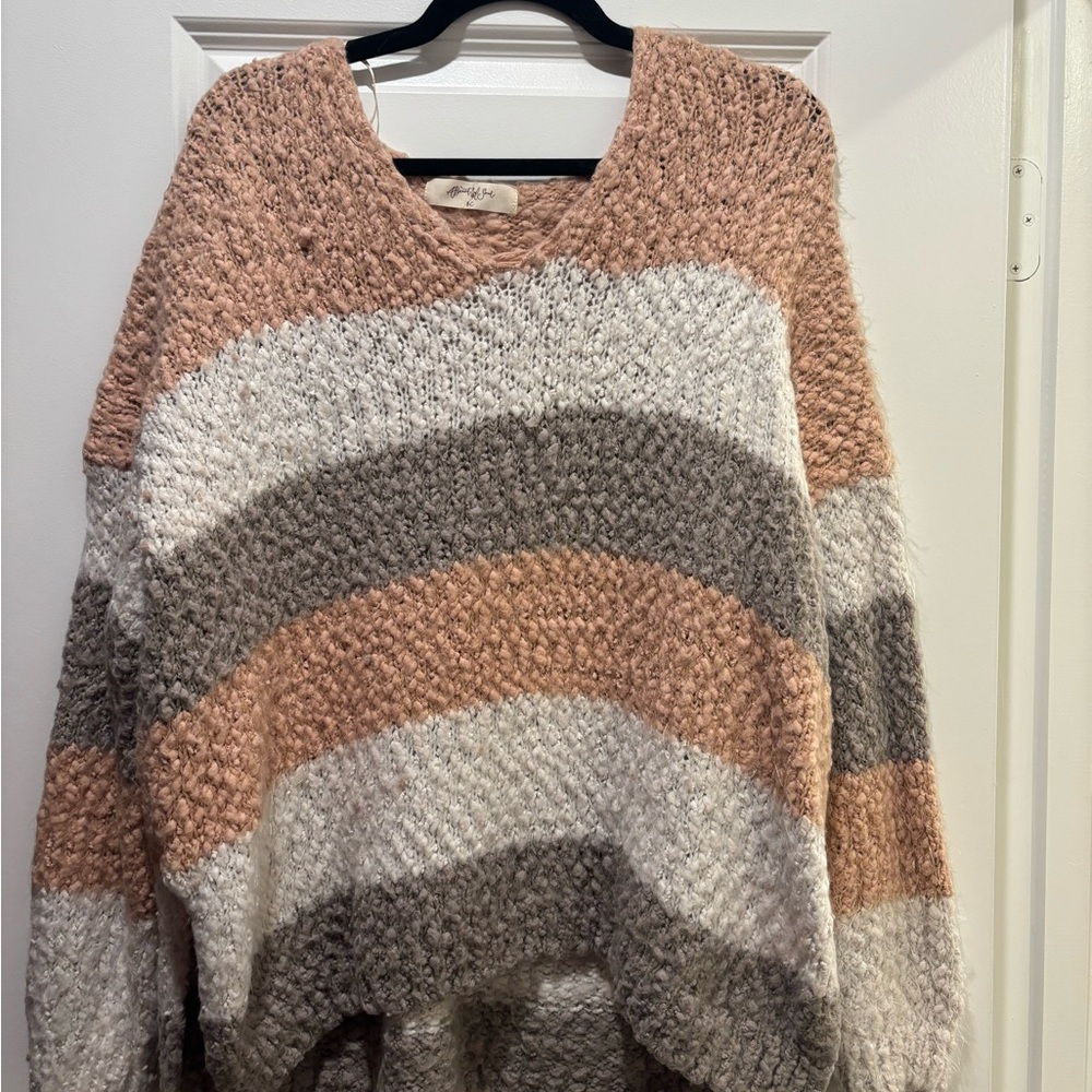 Altar'd State V-Neck Sweater in Pink, Gray, and Cream